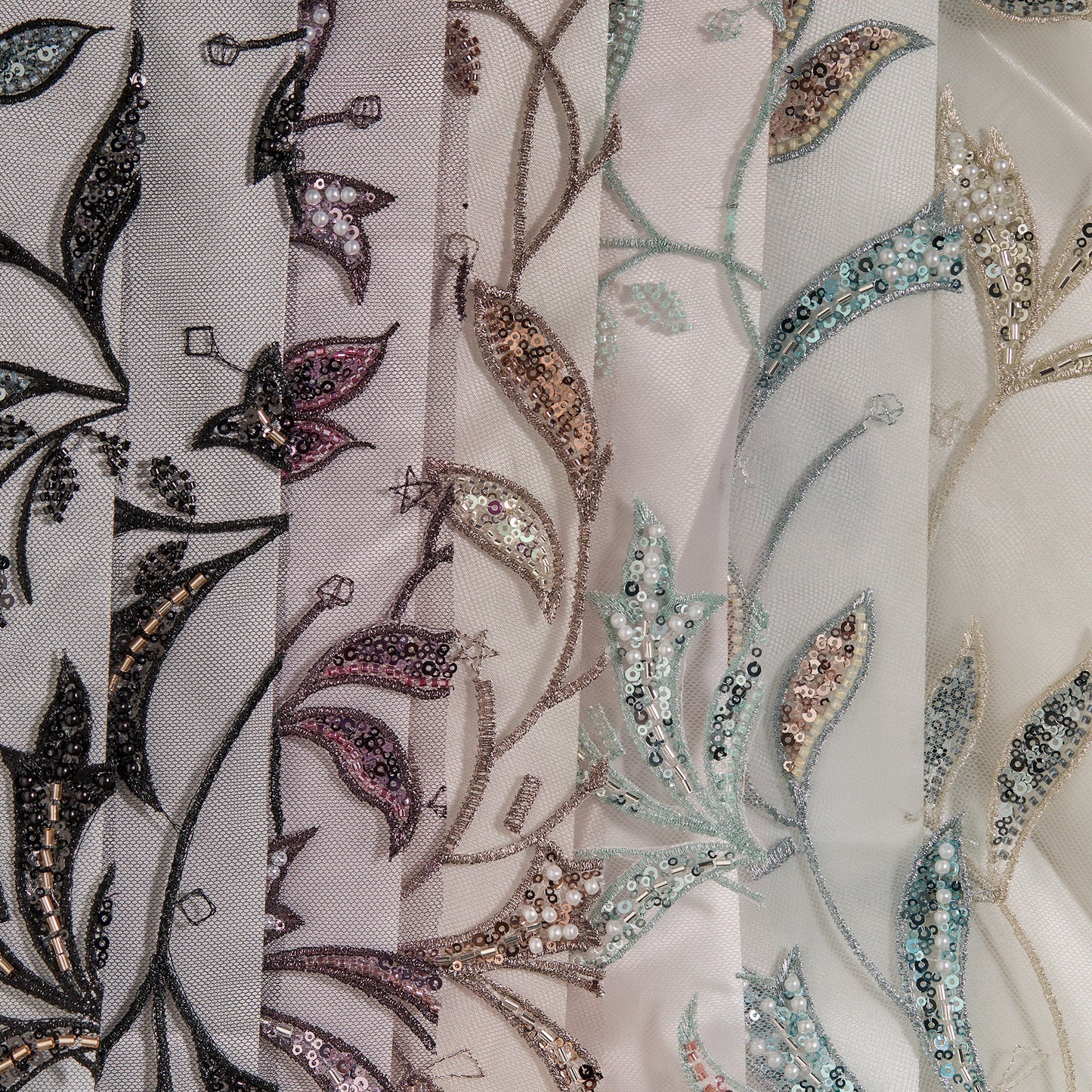 FT25-268B-Pink and green embroidered fabric