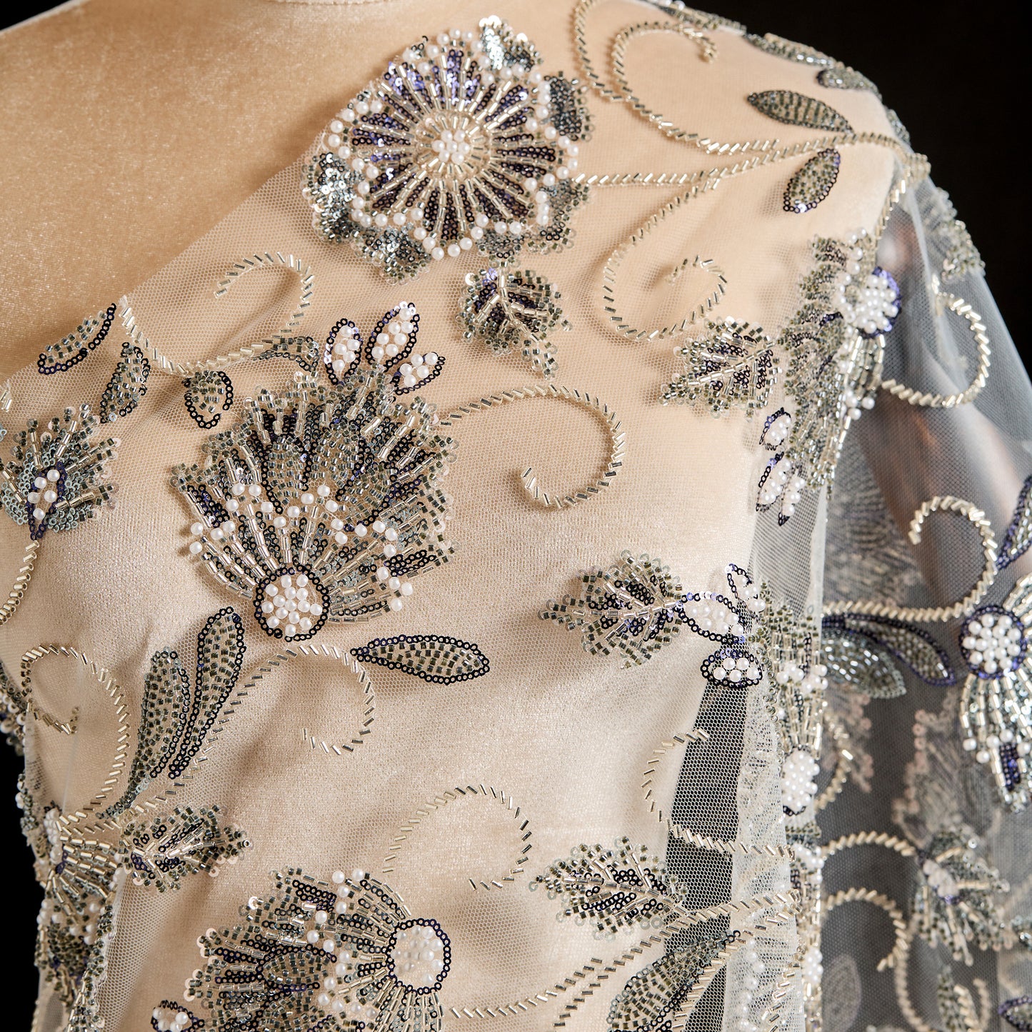 FT25-097-Silver embroidered fabric