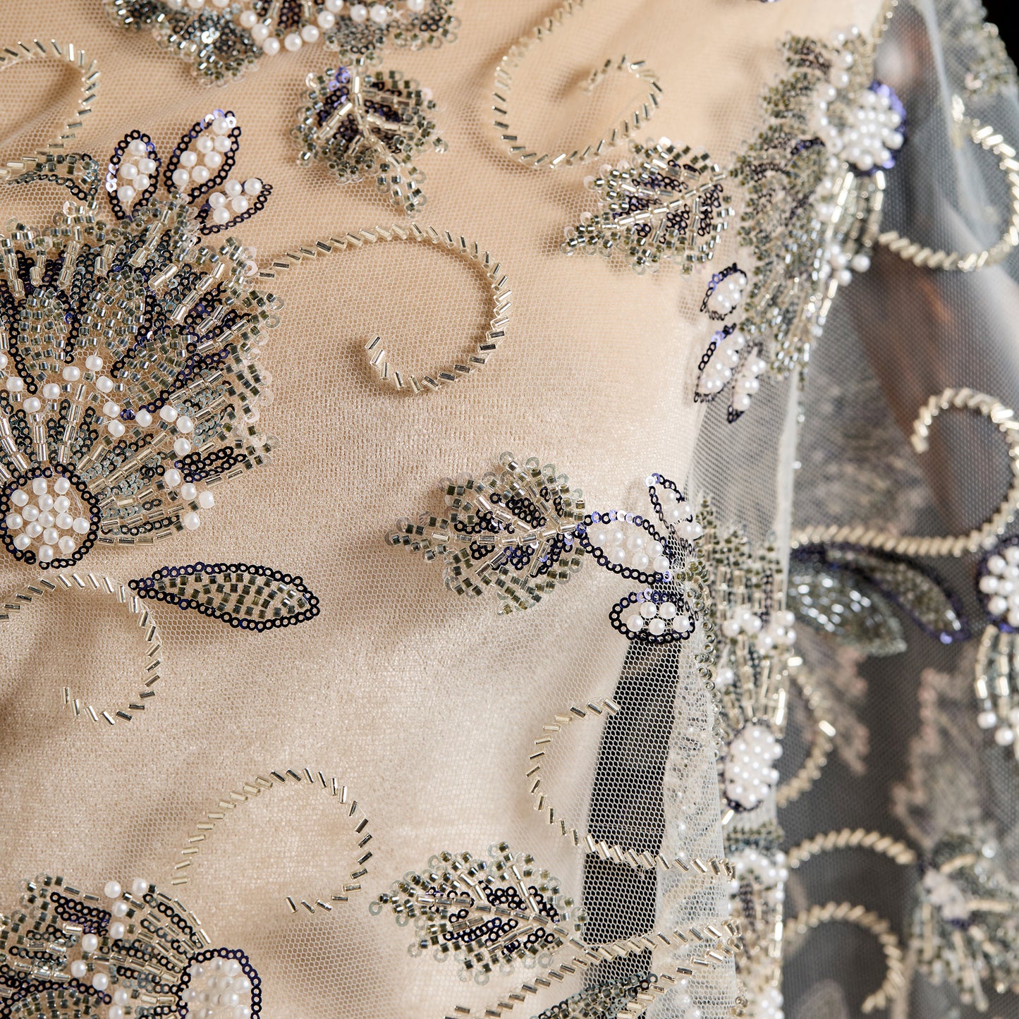 FT25-097-Silver embroidered fabric