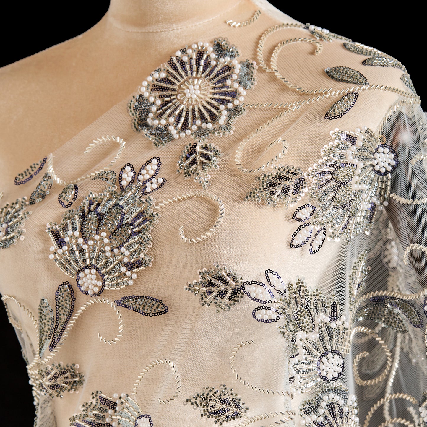 FT25-097-Silver embroidered fabric