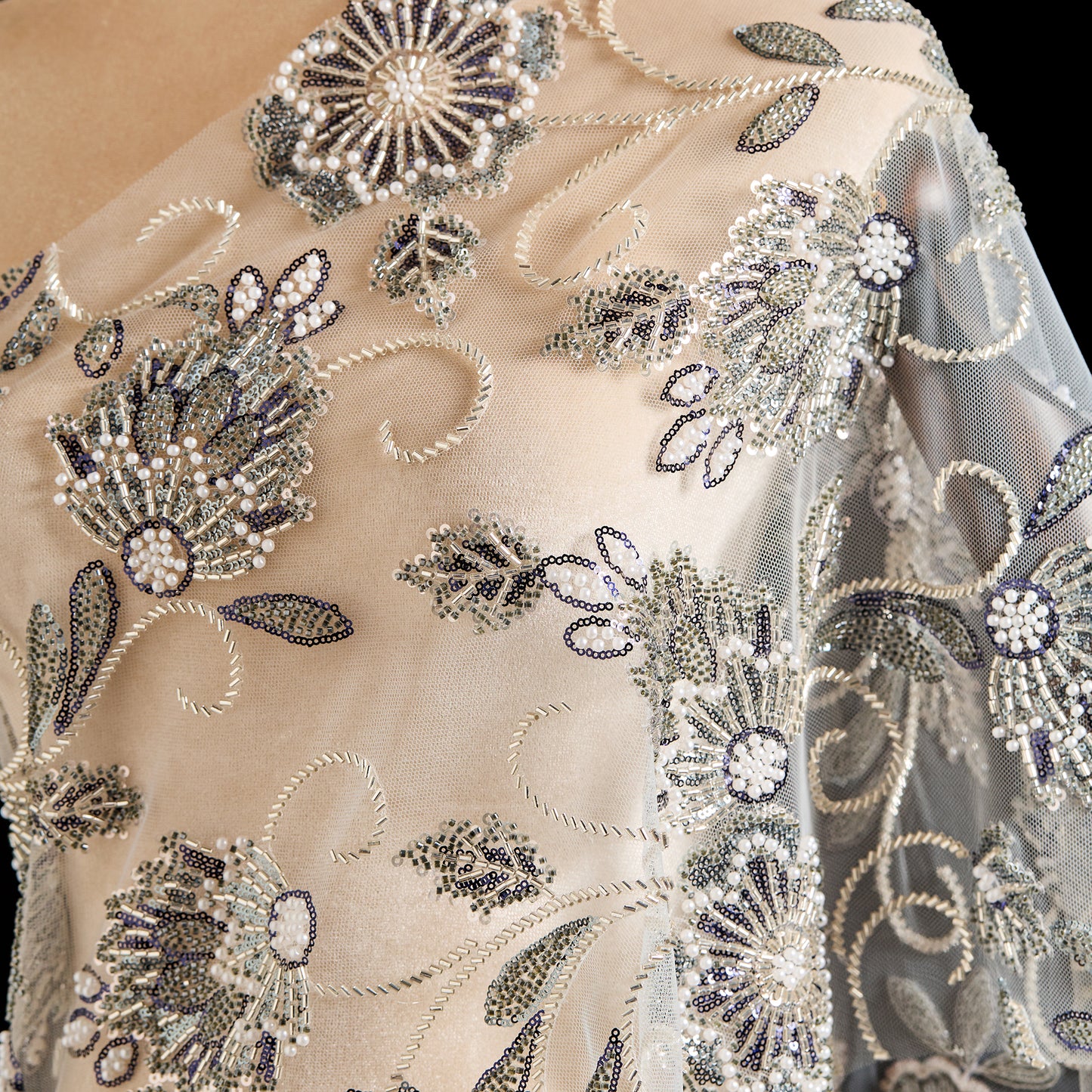 FT25-097-Silver embroidered fabric