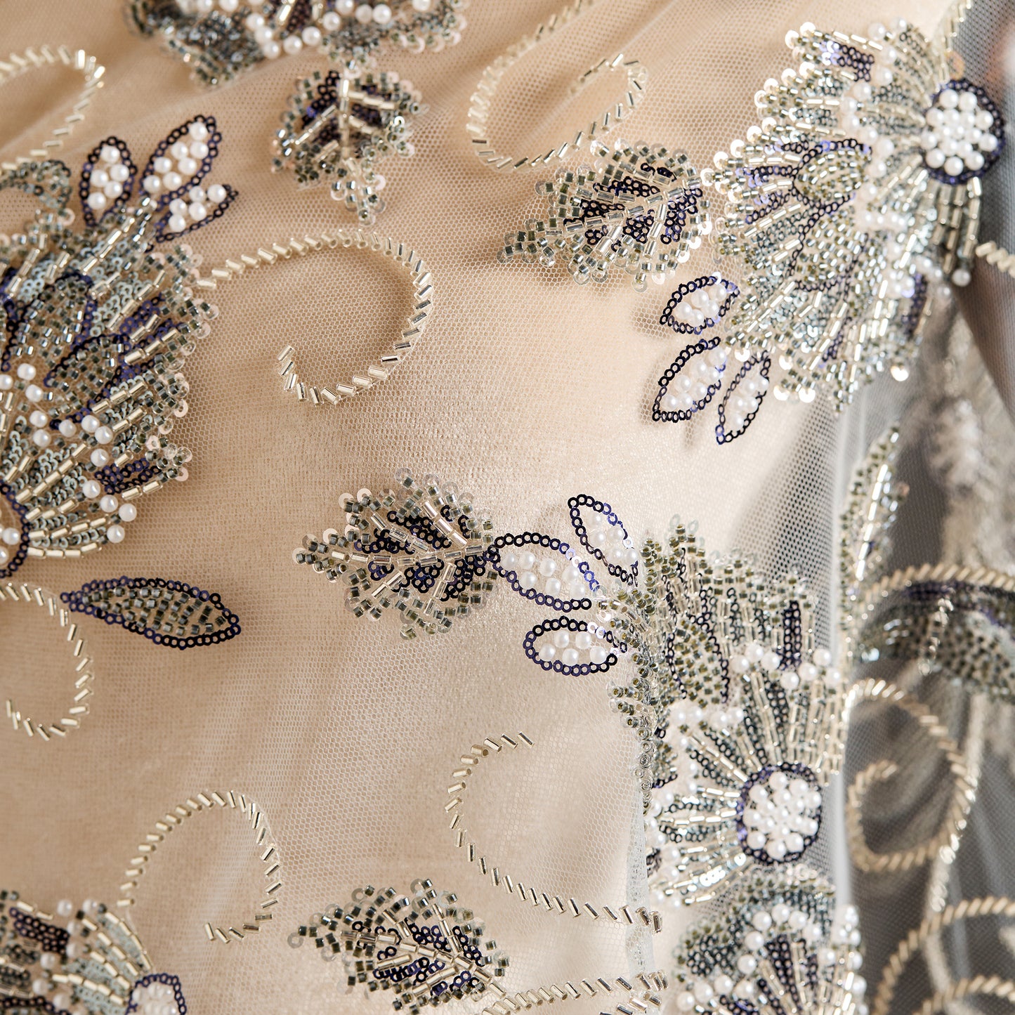FT25-097-Silver embroidered fabric