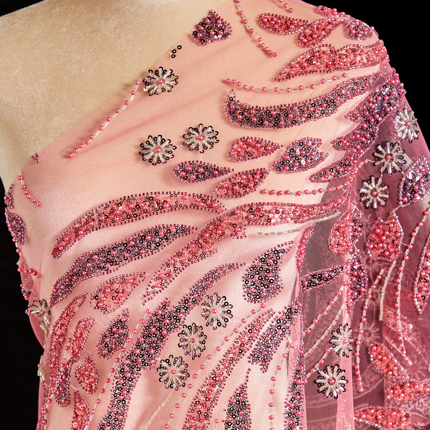 FT25-107-Red ornate embroidered fabric