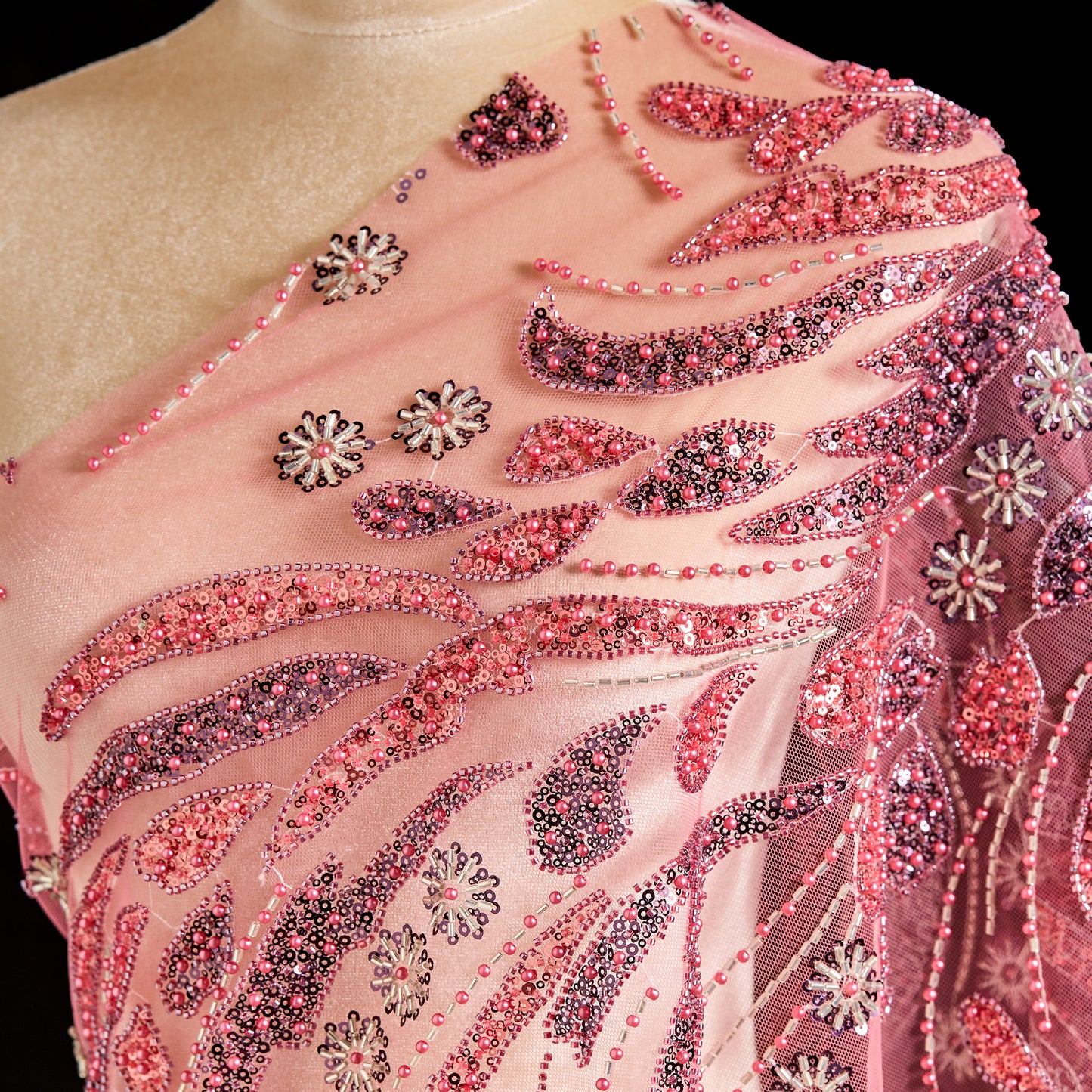 FT25-107-Red ornate embroidered fabric