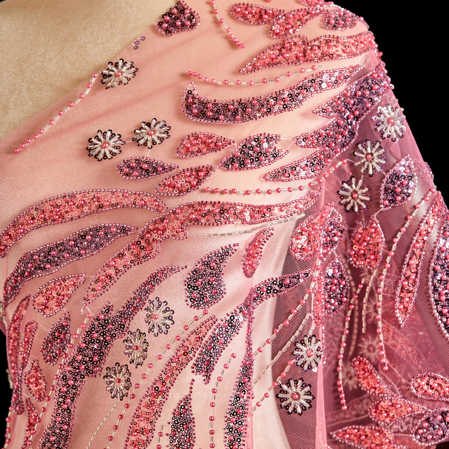FT25-107-Red ornate embroidered fabric