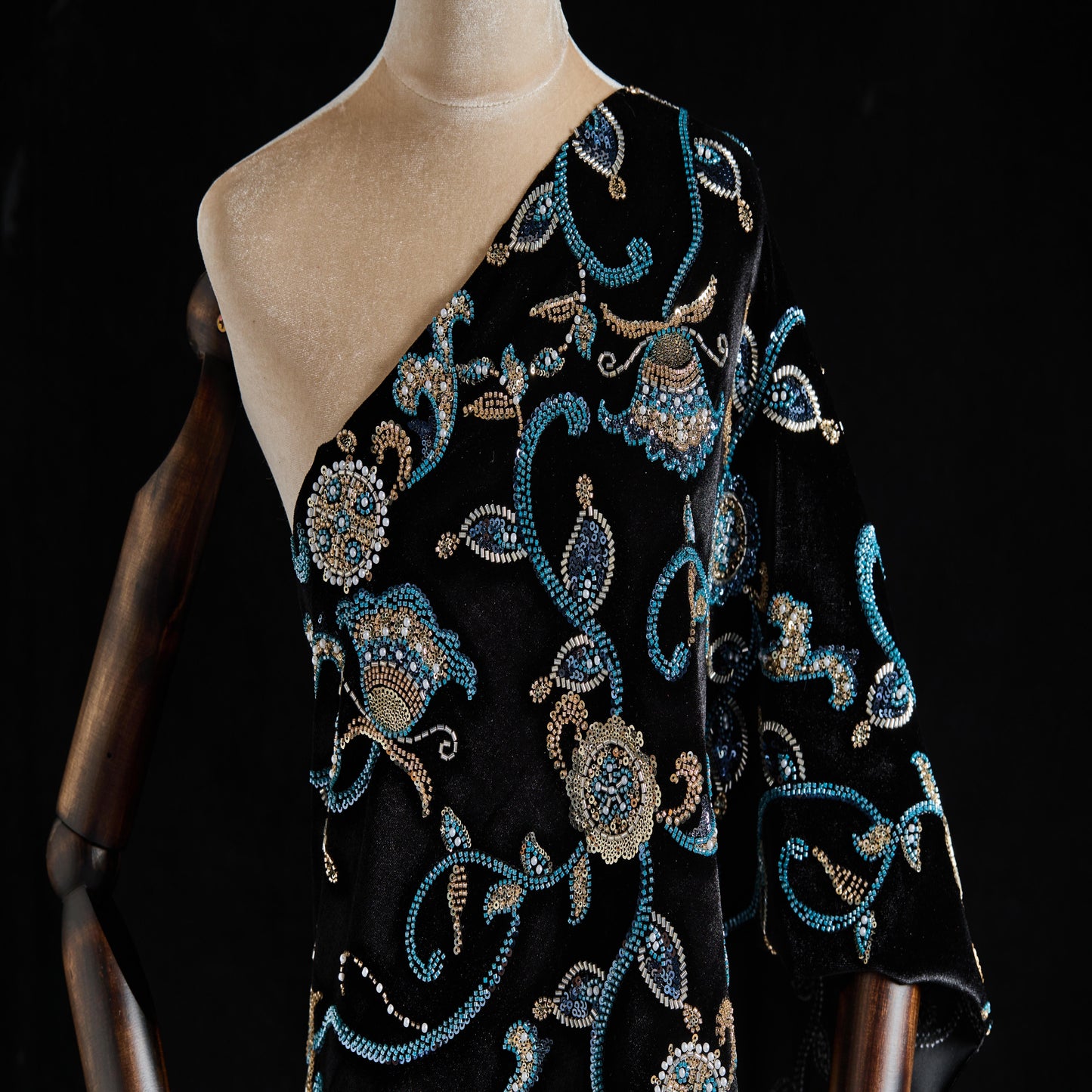 FT25-297-Dark blue embroidered fabric
