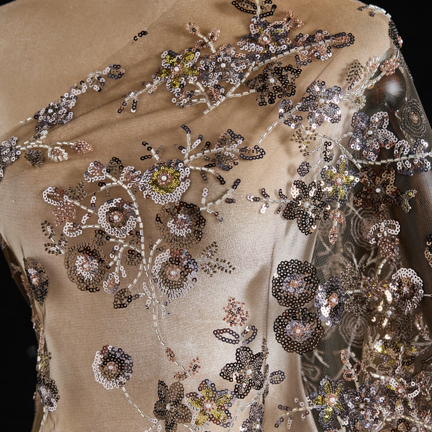 FT25-134-Dark gold embroidered fabric