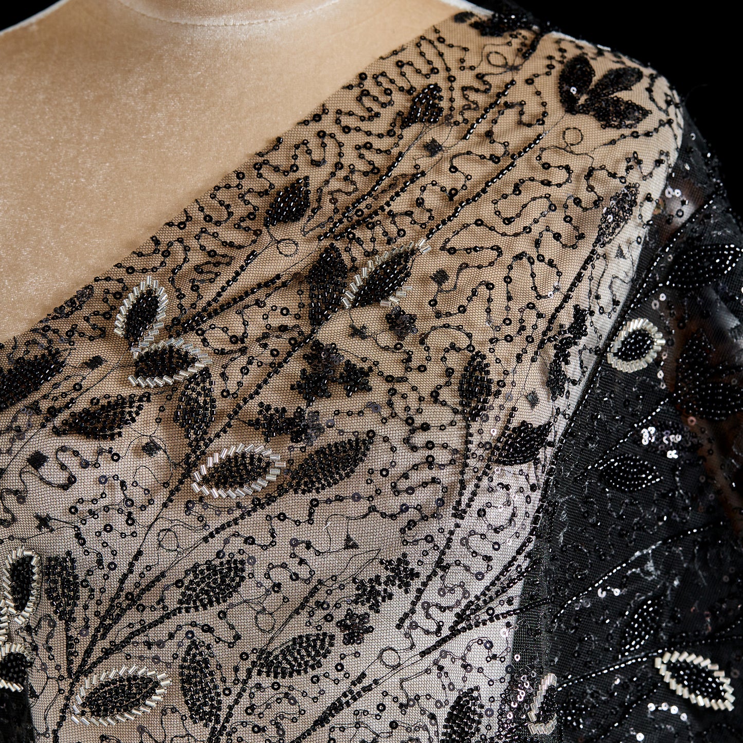 FT25-056B-Black embroidered fabric