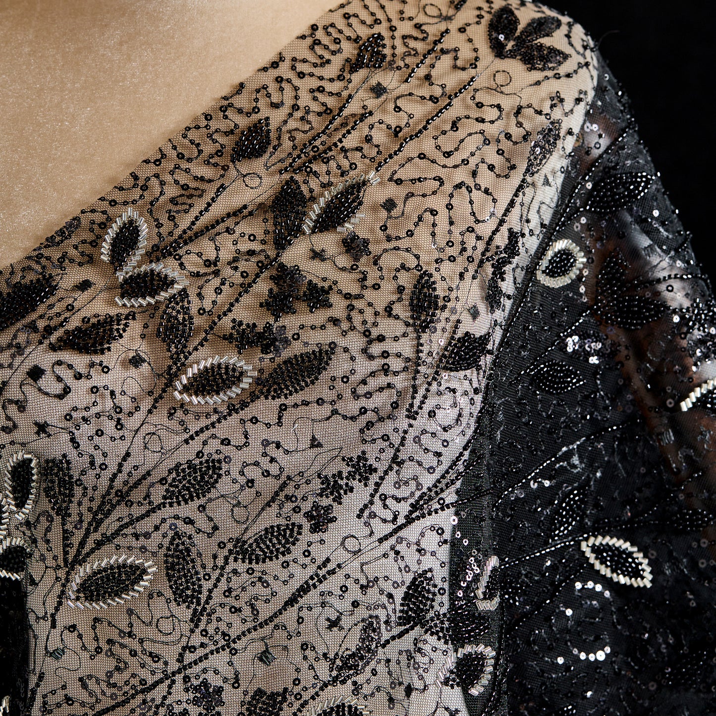 FT25-056B-Black embroidered fabric