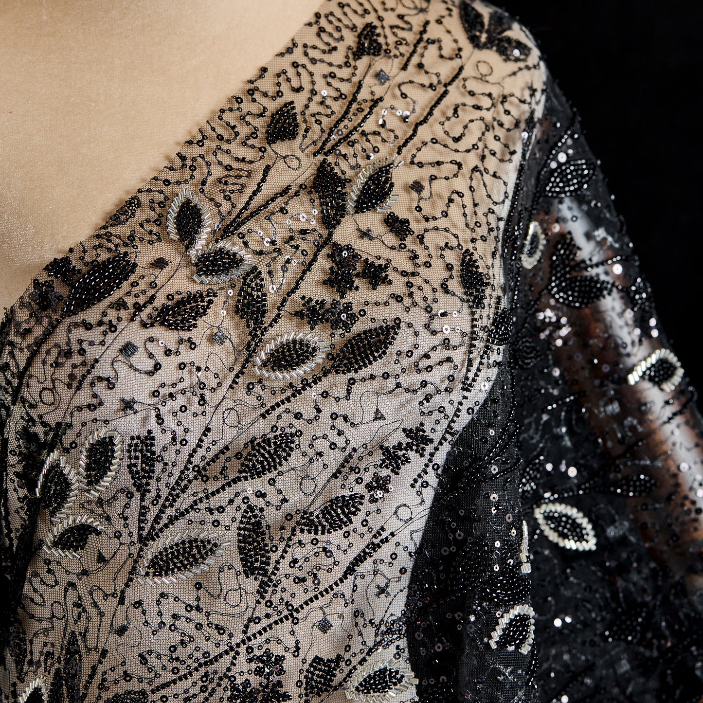 FT25-056B-Black embroidered fabric