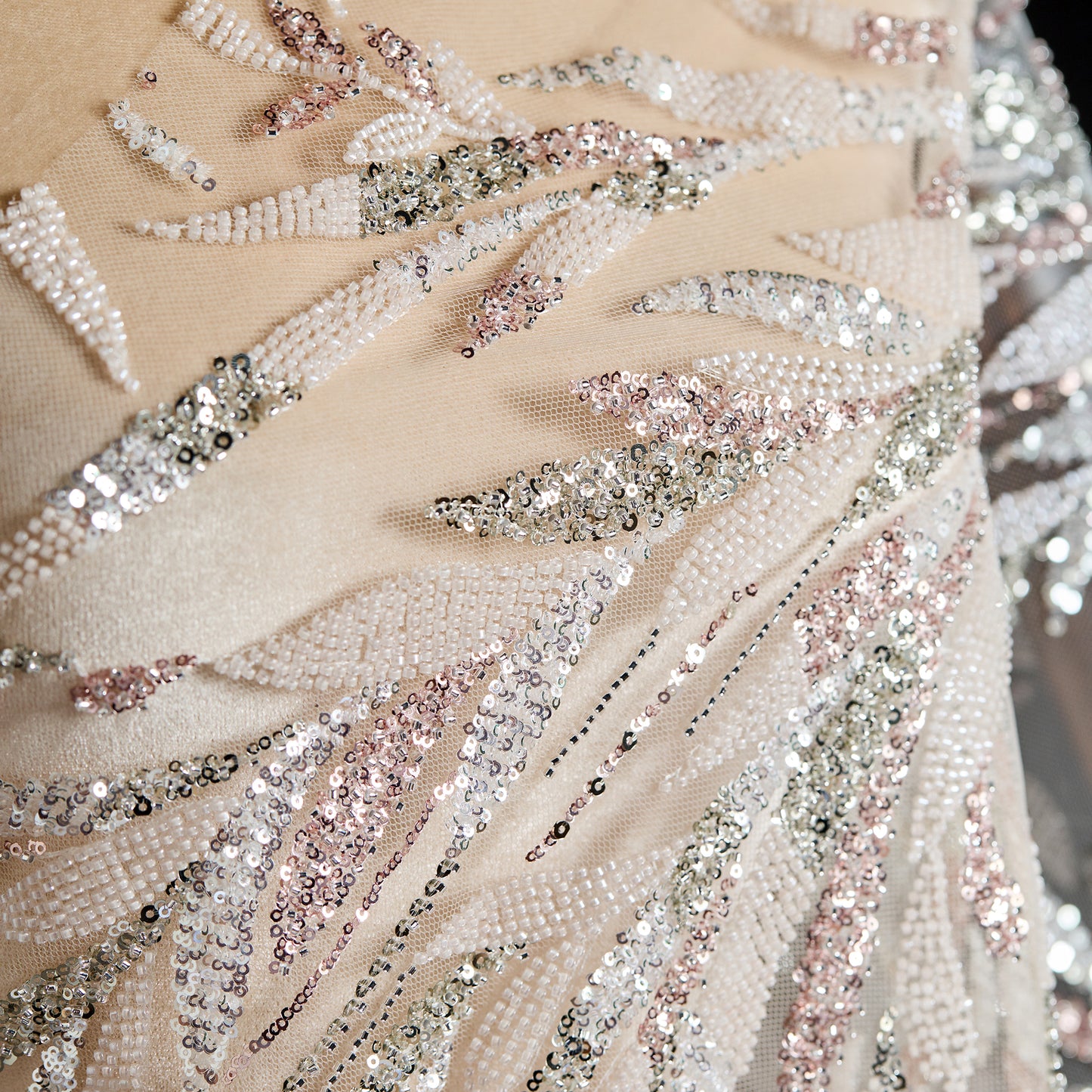 FT25-123-White embroidered fabric with leaves
