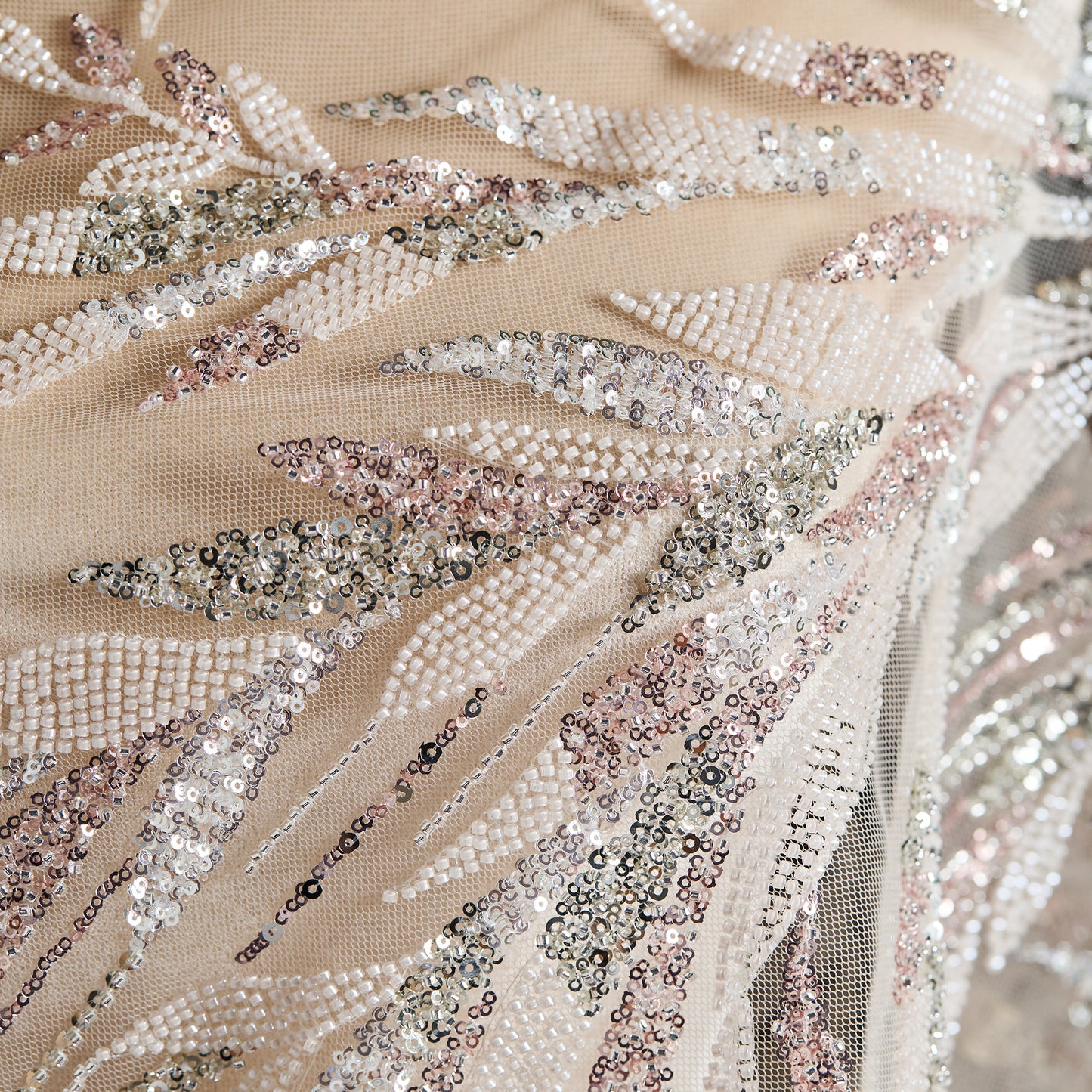 FT25-123-White embroidered fabric with leaves