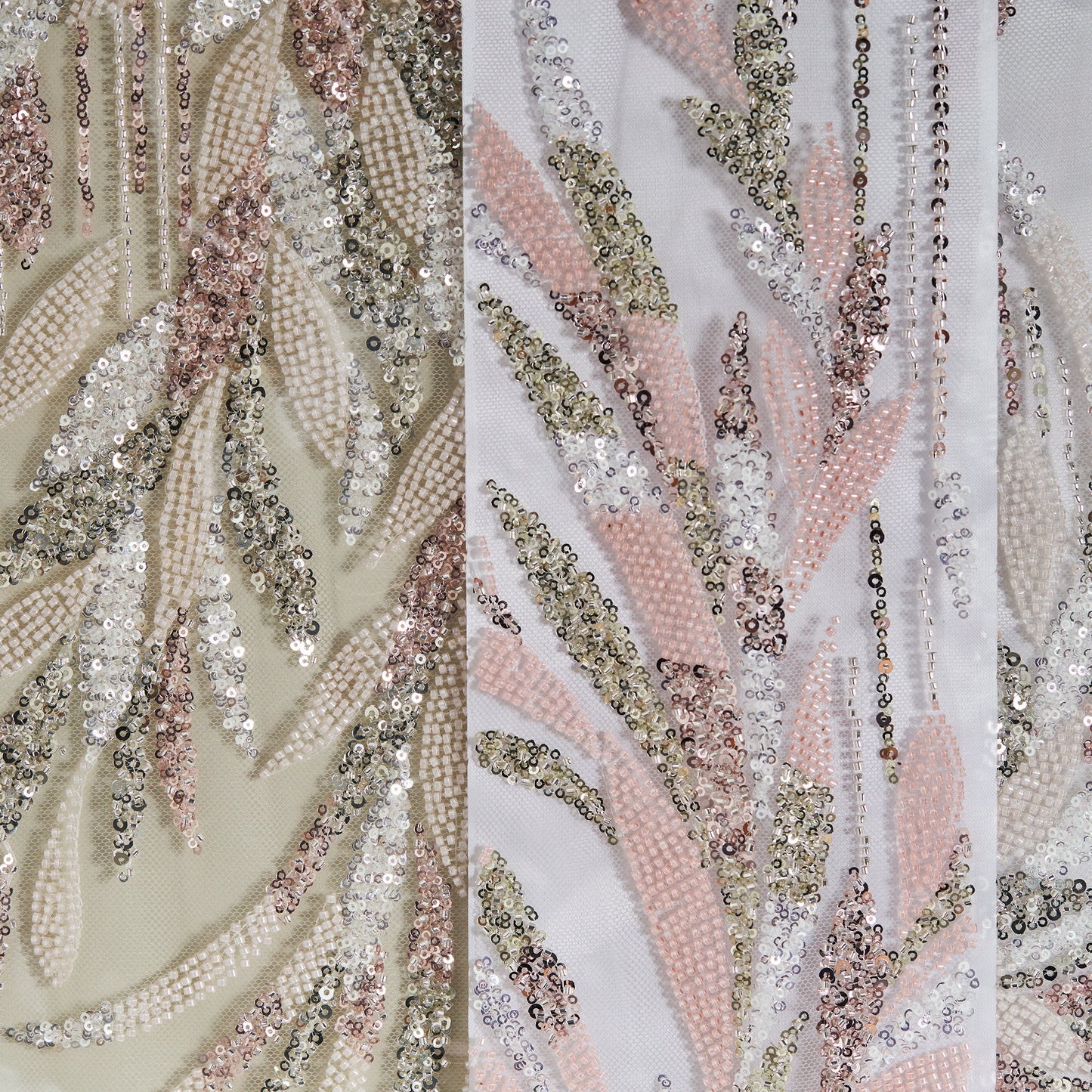 FT25-123-White embroidered fabric with leaves