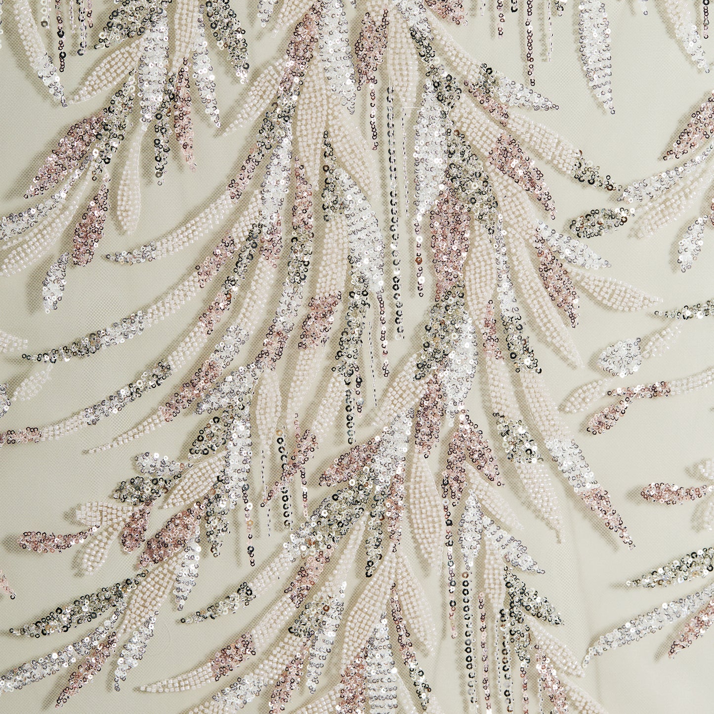 FT25-123-White embroidered fabric with leaves