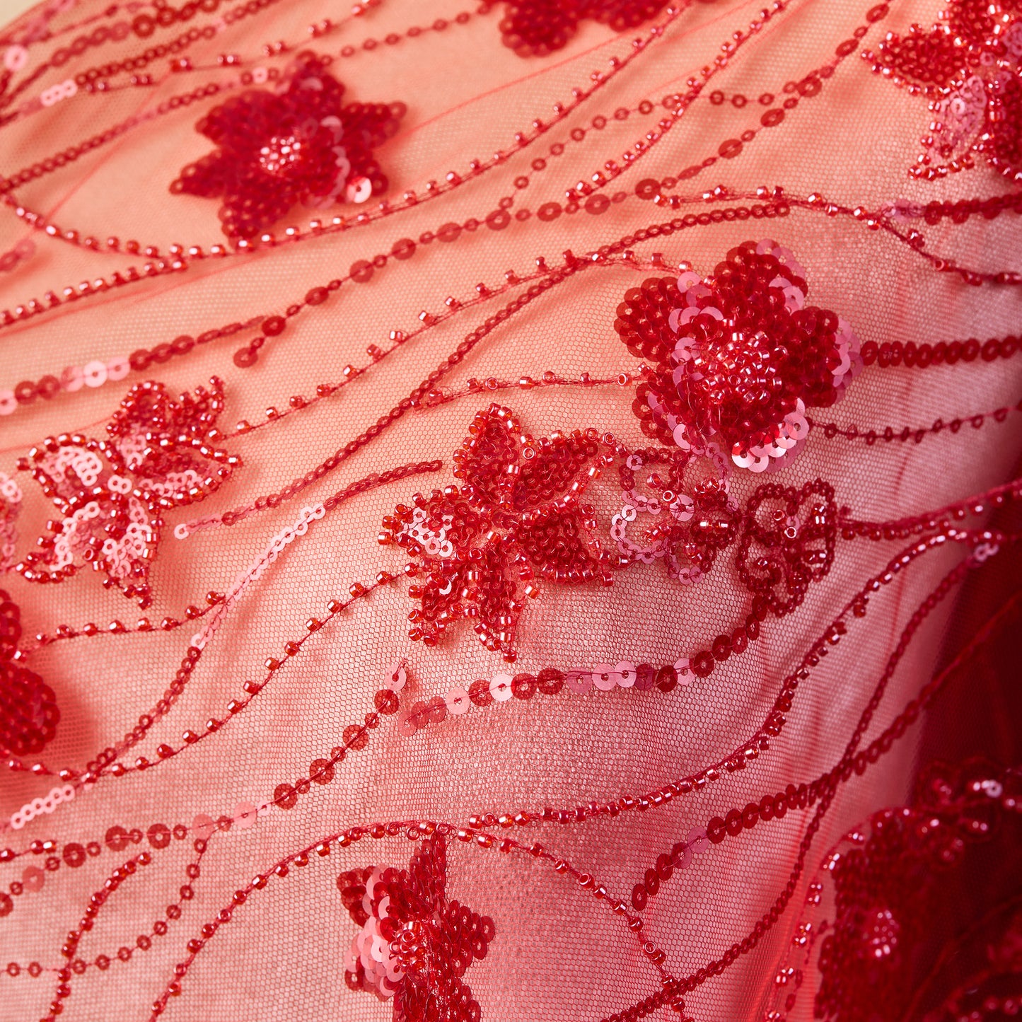FT25-200-Red sequin embroidery fabric