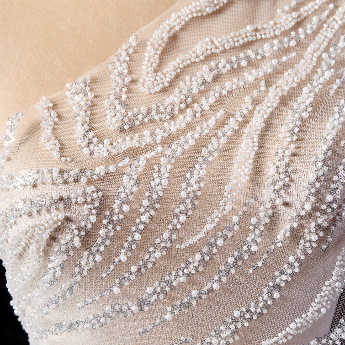 FT25-124-White sequin embroidery fabric