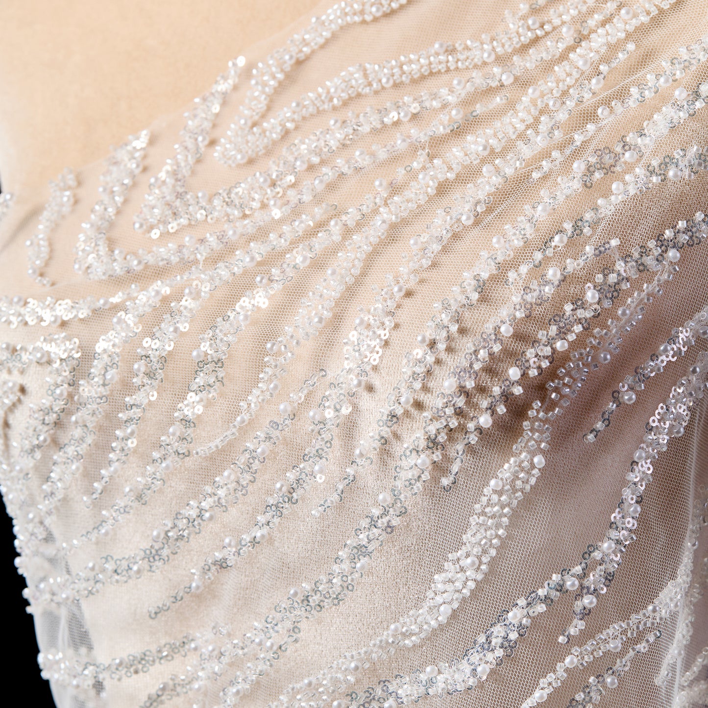 FT25-124-White sequin embroidery fabric
