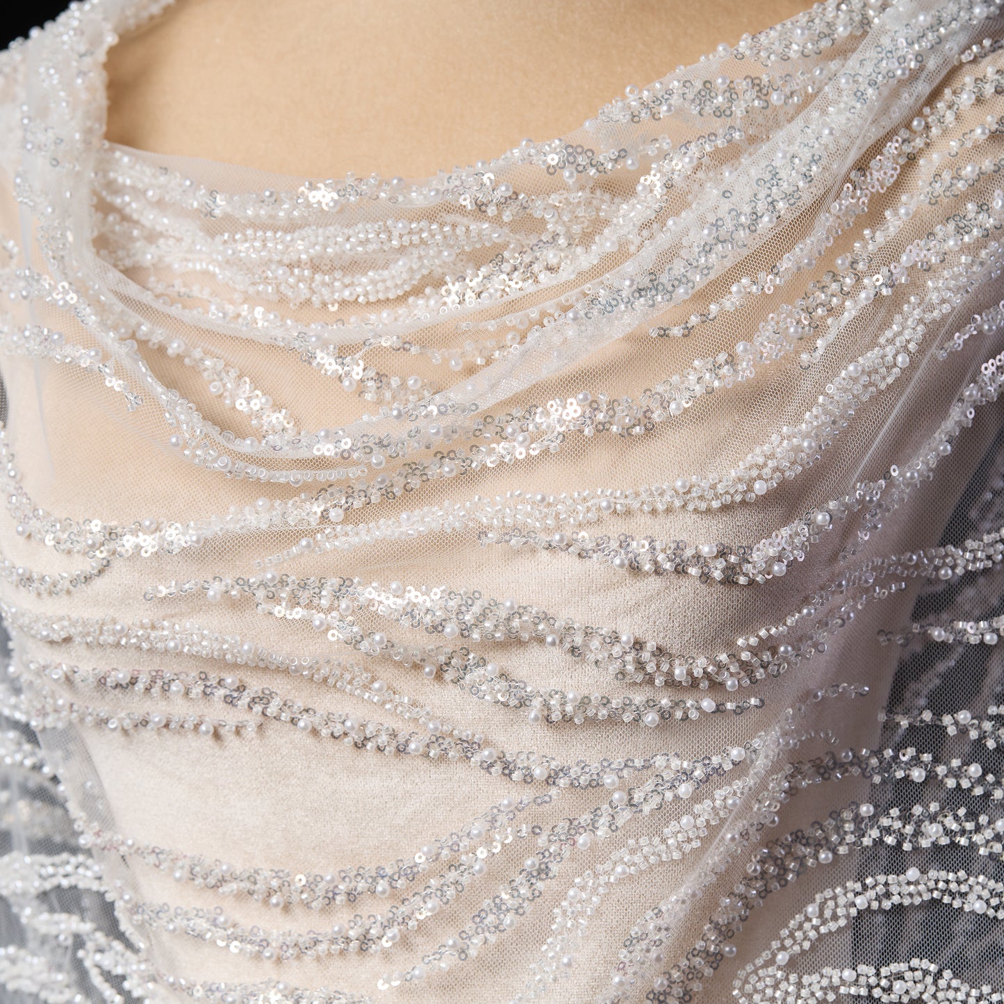 FT25-124-White sequin embroidery fabric
