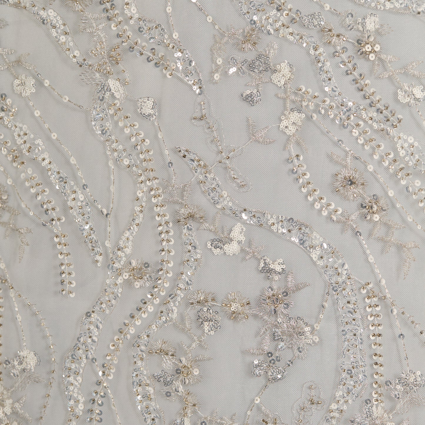 FT25-143-Silvery white embroidered fabric