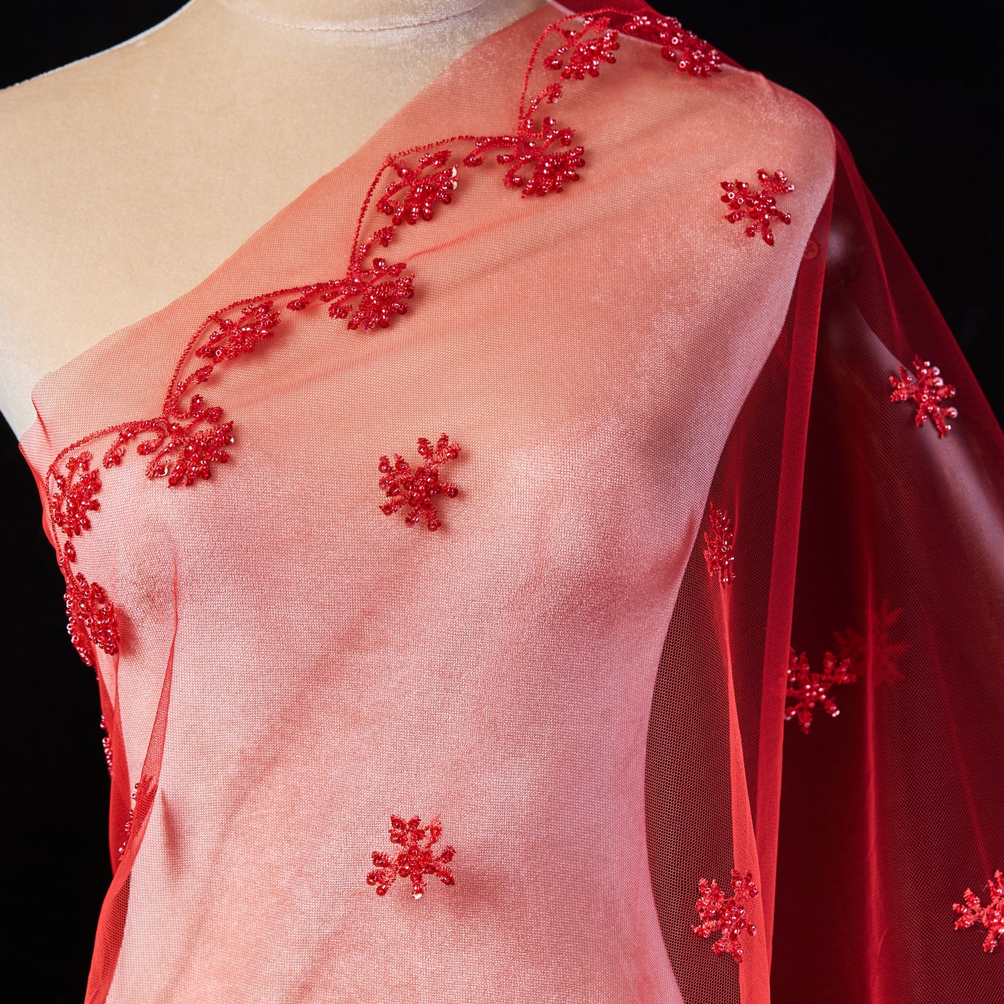 FT25-150-Red mesh simple embroidery fabric
