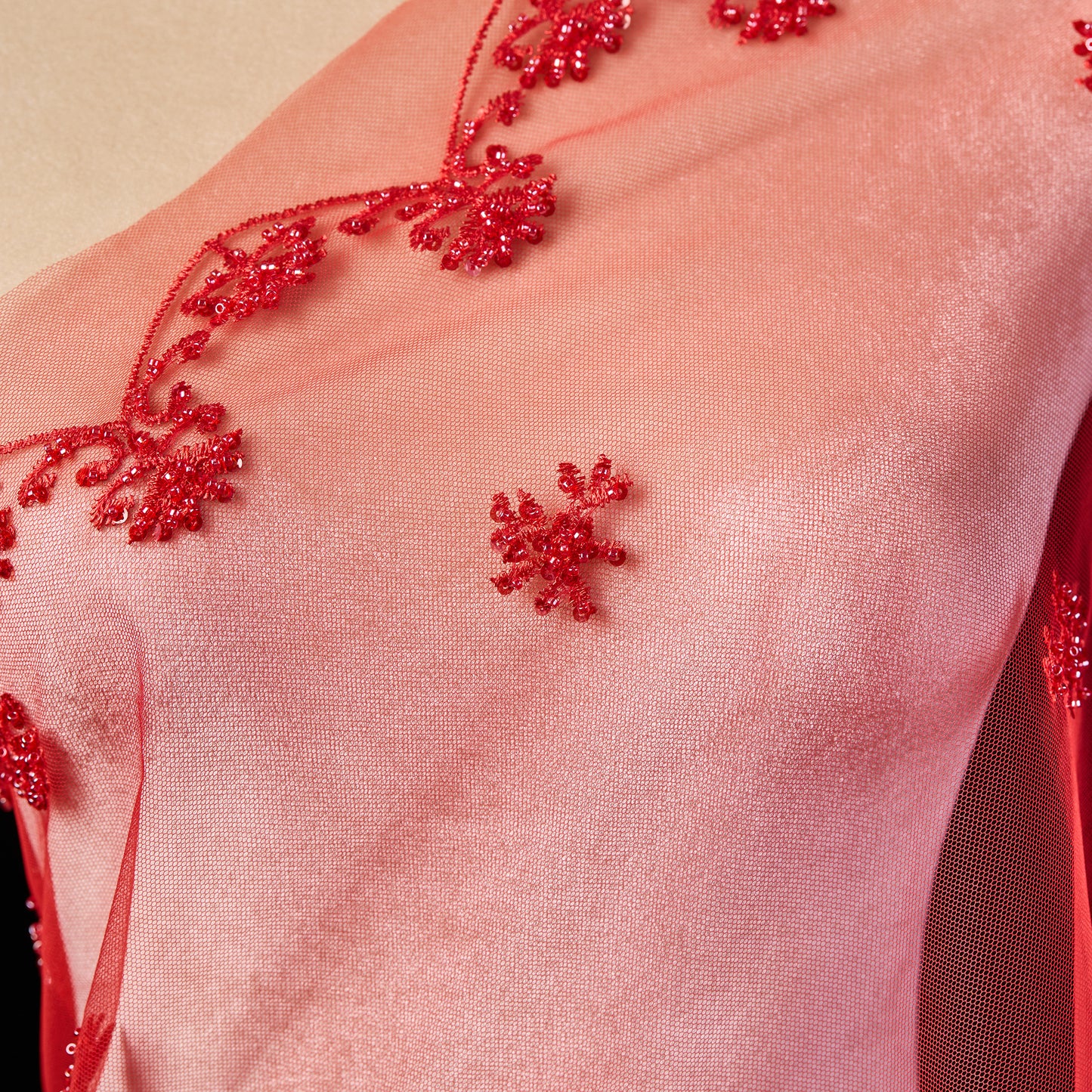 FT25-150-Red mesh simple embroidery fabric