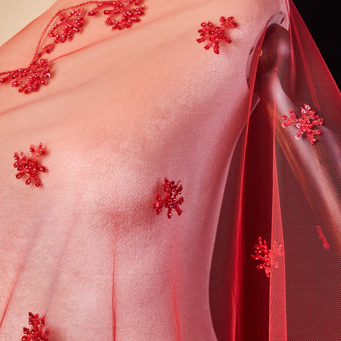 FT25-150-Red mesh simple embroidery fabric