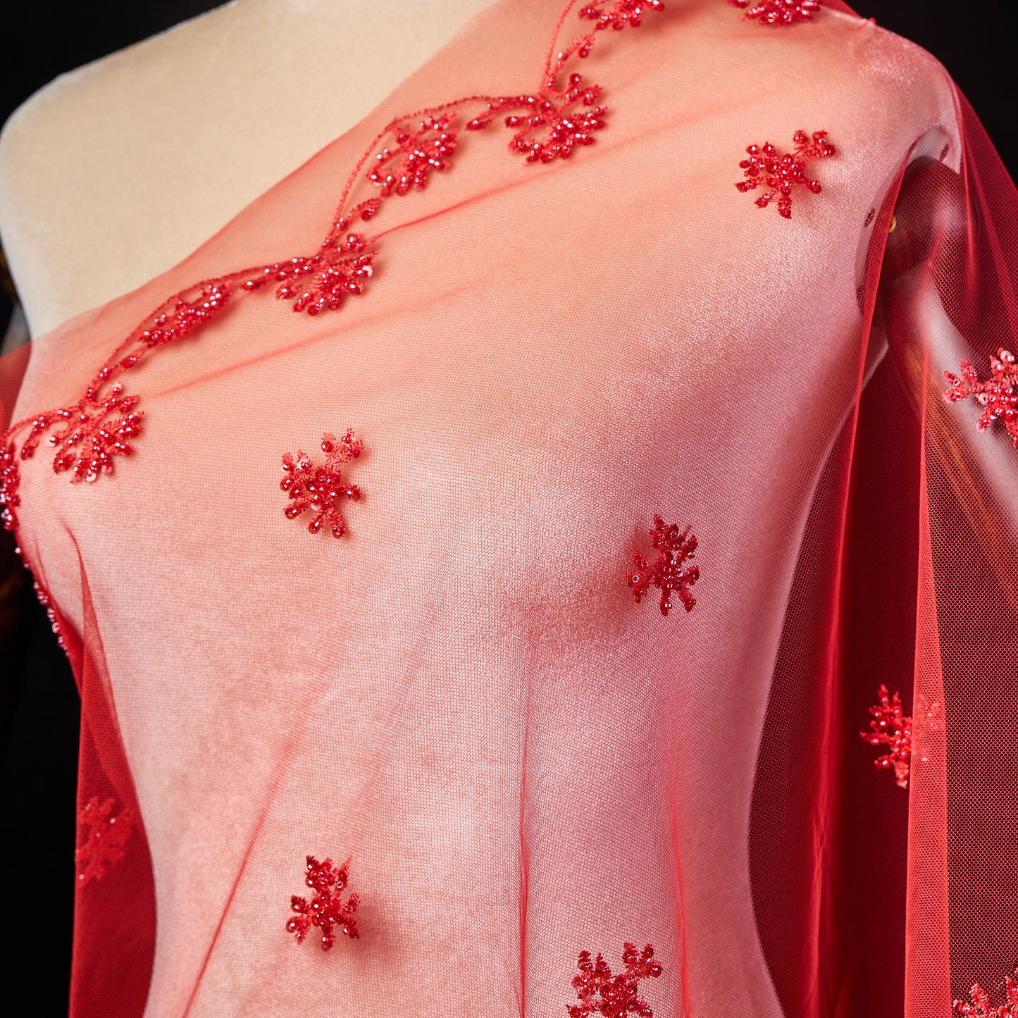 FT25-150-Red mesh simple embroidery fabric