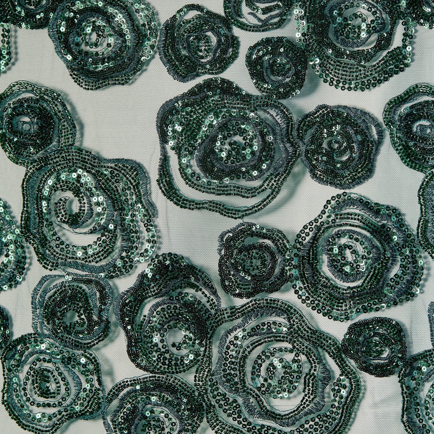 FT25-163-Dark green embroidered fabric