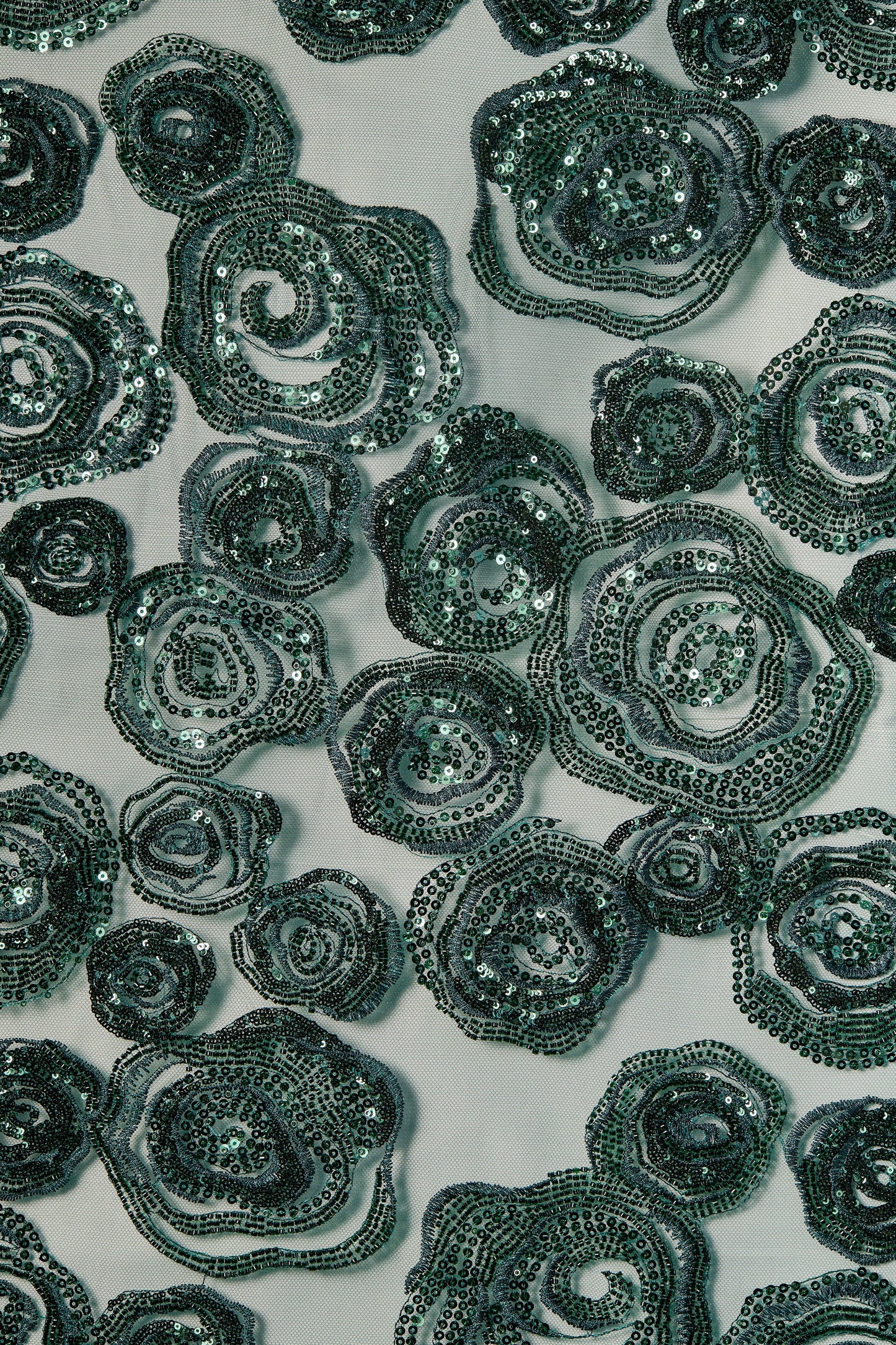 FT25-163-Dark green embroidered fabric