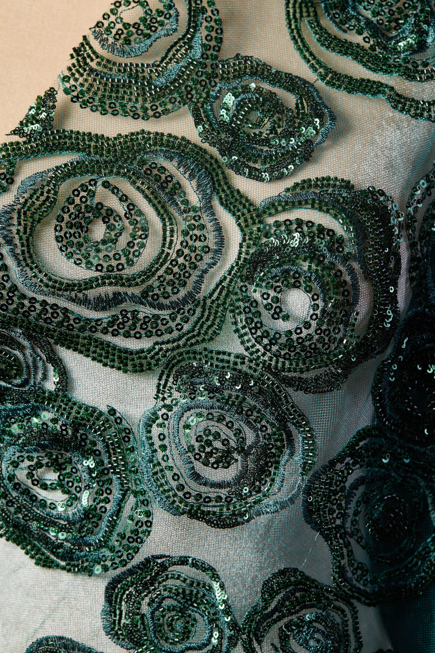 FT25-163-Dark green embroidered fabric