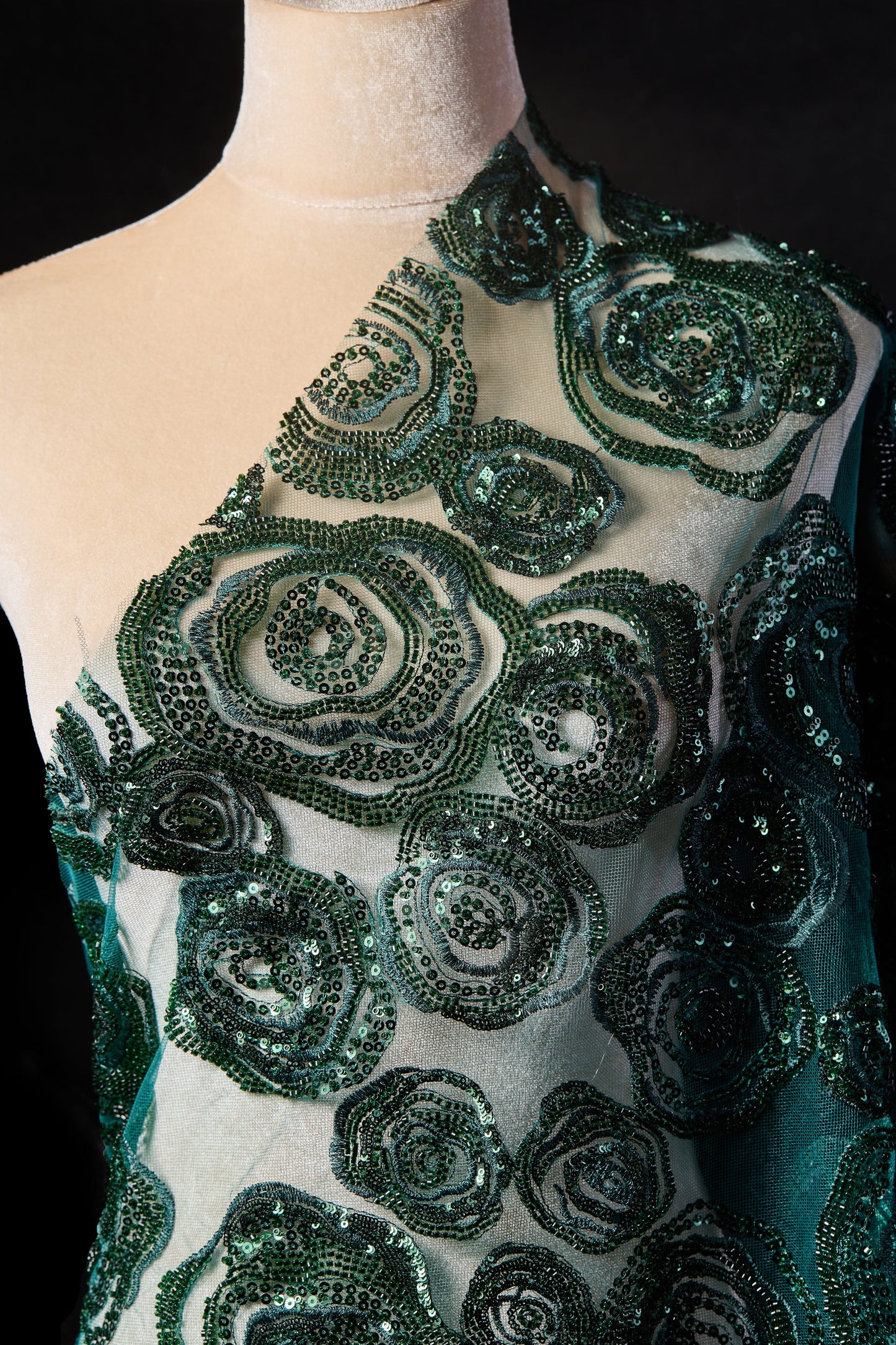 FT25-163-Dark green embroidered fabric