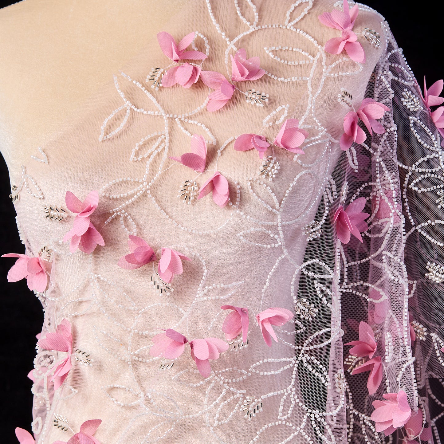 M23-27(Order flowers)-Pink flower pattern embroidered fabric
