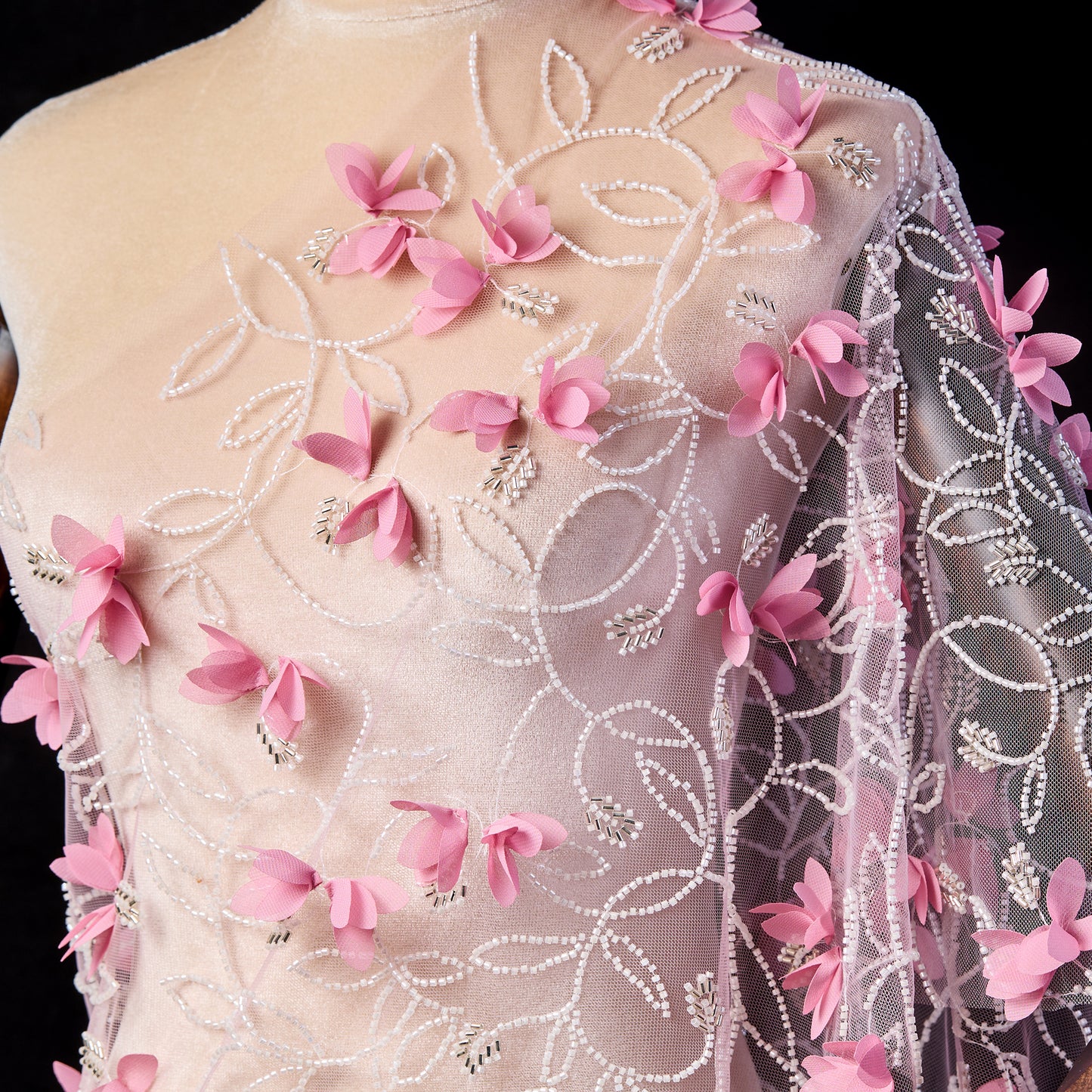 M23-27(Order flowers)-Pink flower pattern embroidered fabric