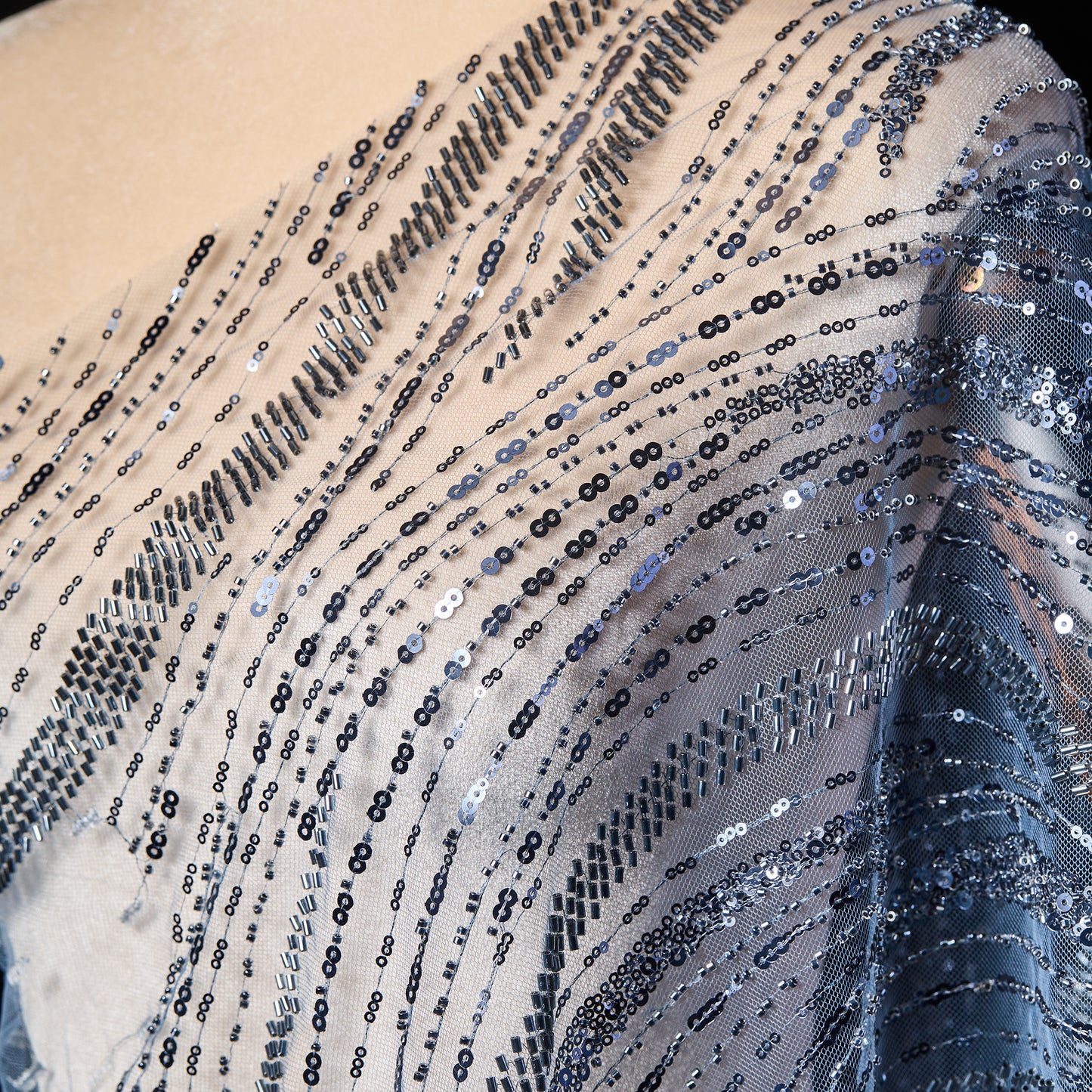FT25-207B-Gray blue sequin embroidered fabric