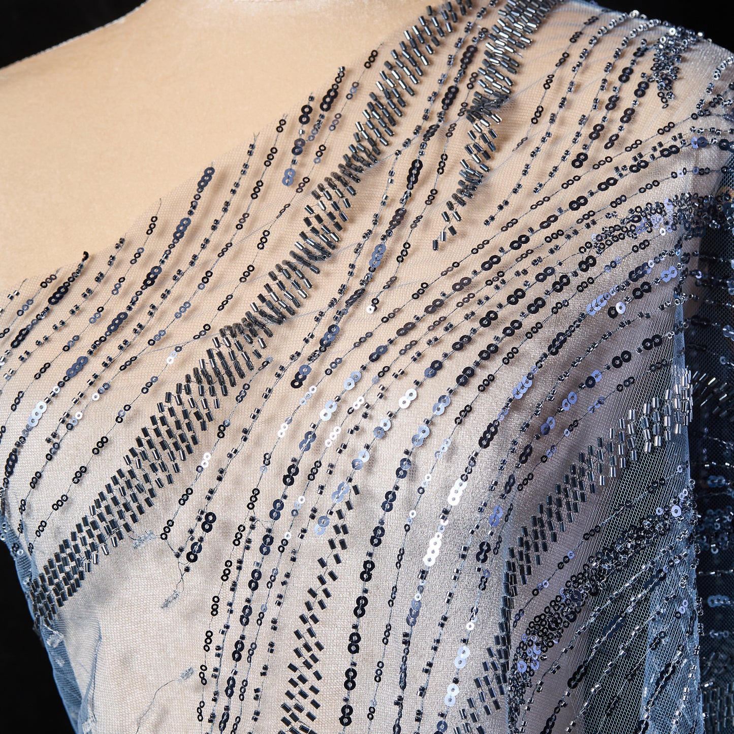FT25-207B-Gray blue sequin embroidered fabric