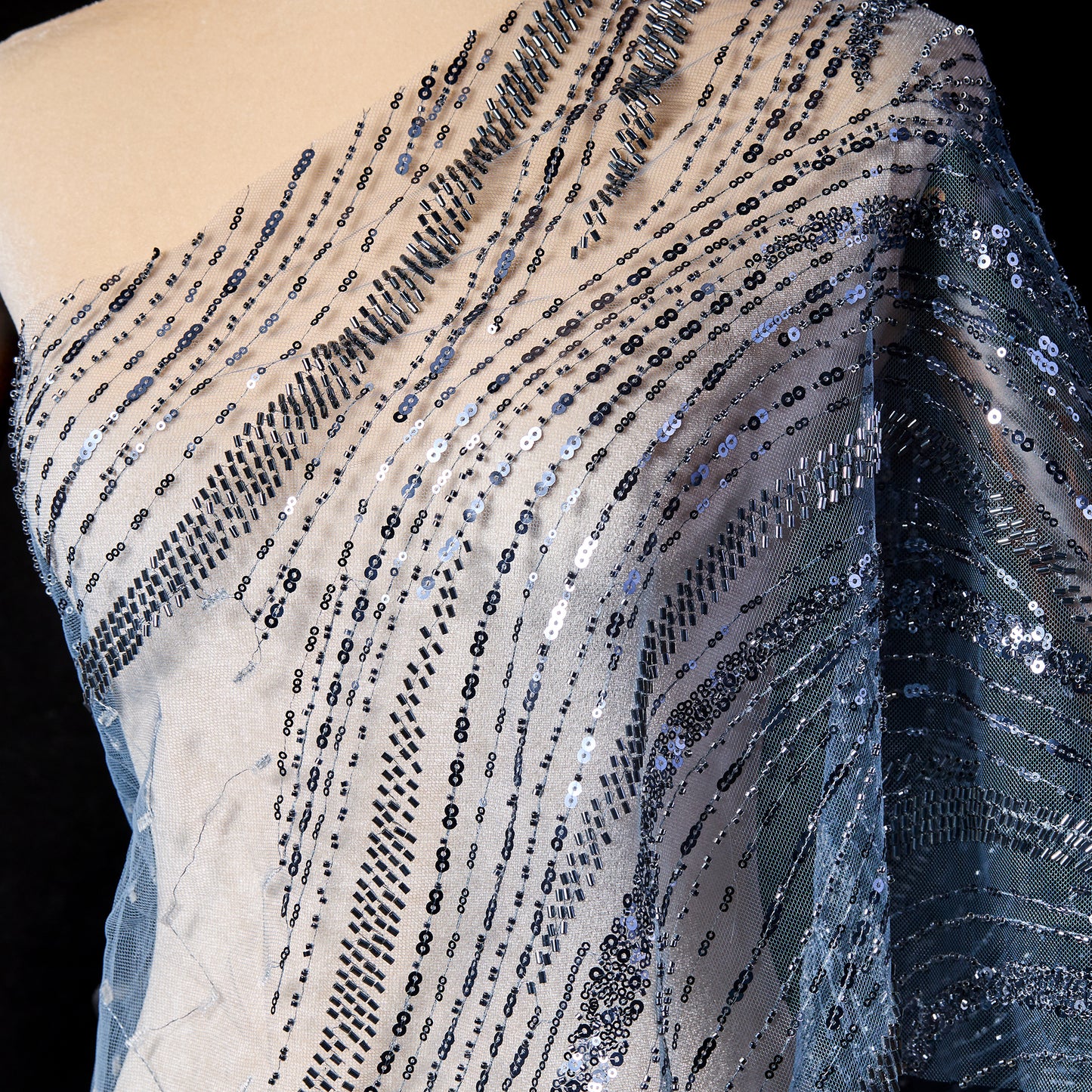 FT25-207B-Gray blue sequin embroidered fabric