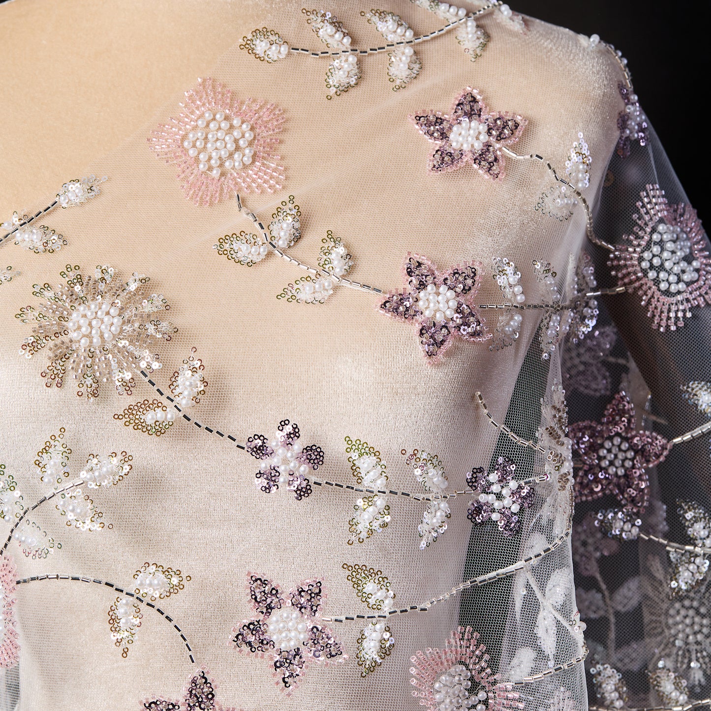 FT25-242-Pink and purple embroidered fabric