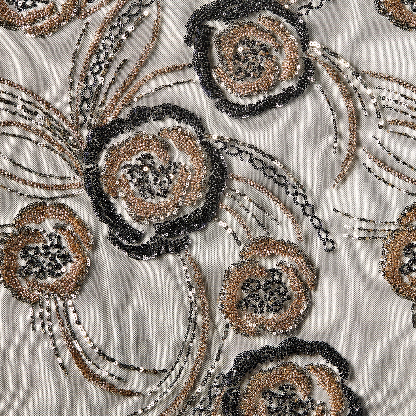 FT25-071-Black and gold embroidered fabric