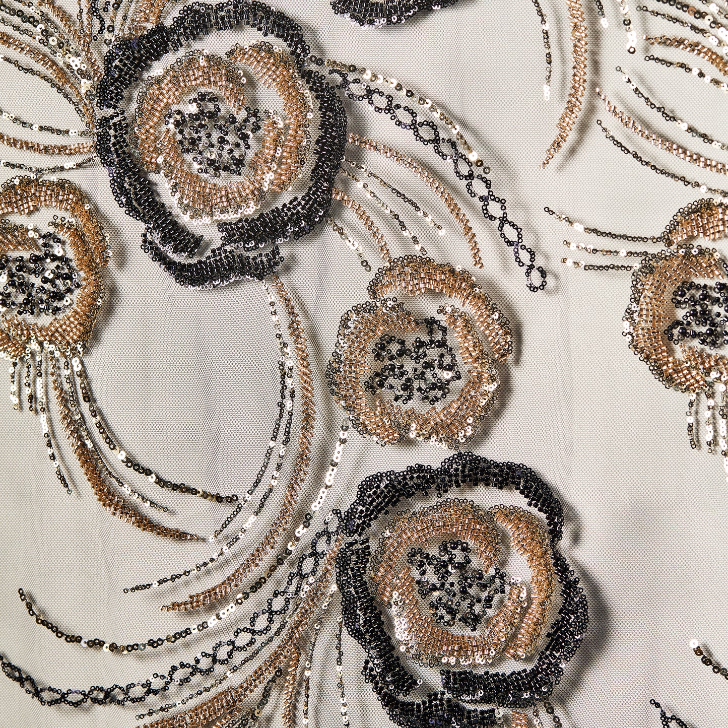 FT25-071-Black and gold embroidered fabric