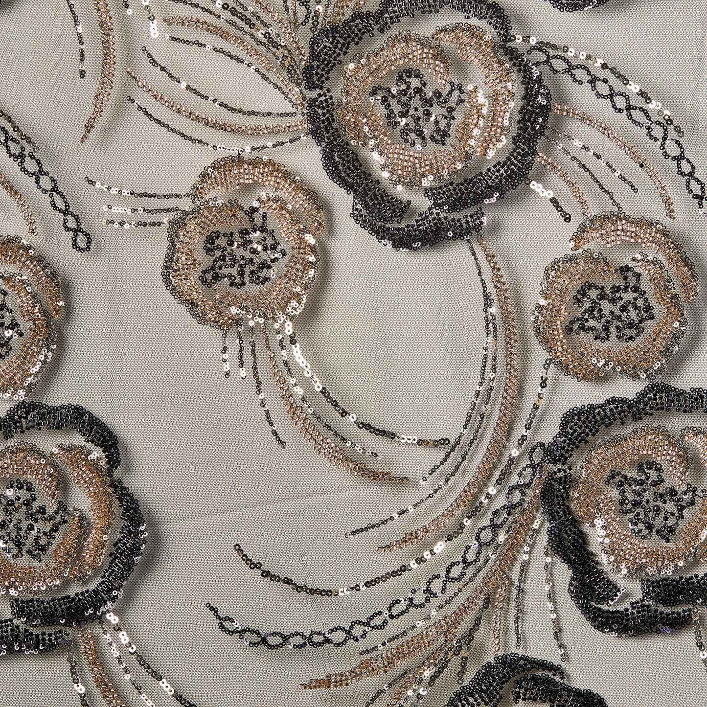 FT25-071-Black and gold embroidered fabric