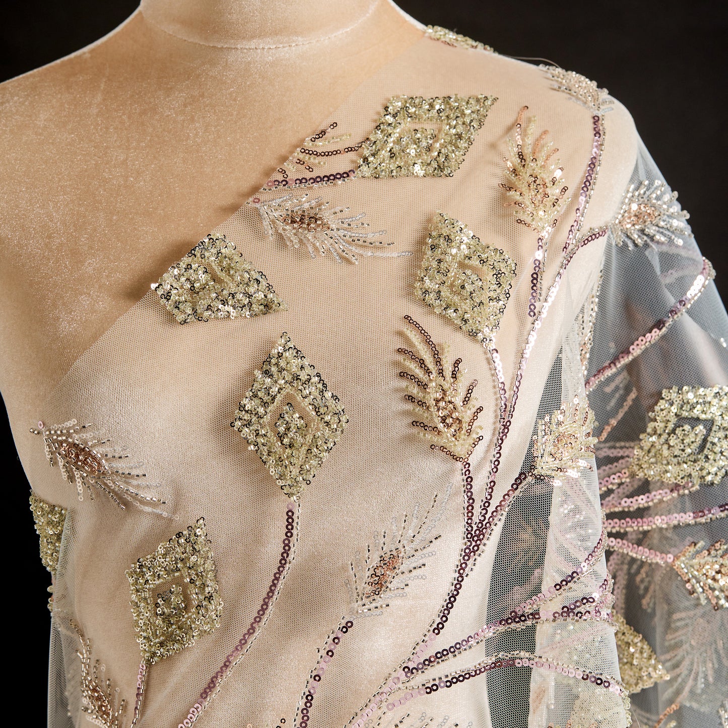 FT25-241T-Gold and pink embroidered fabric