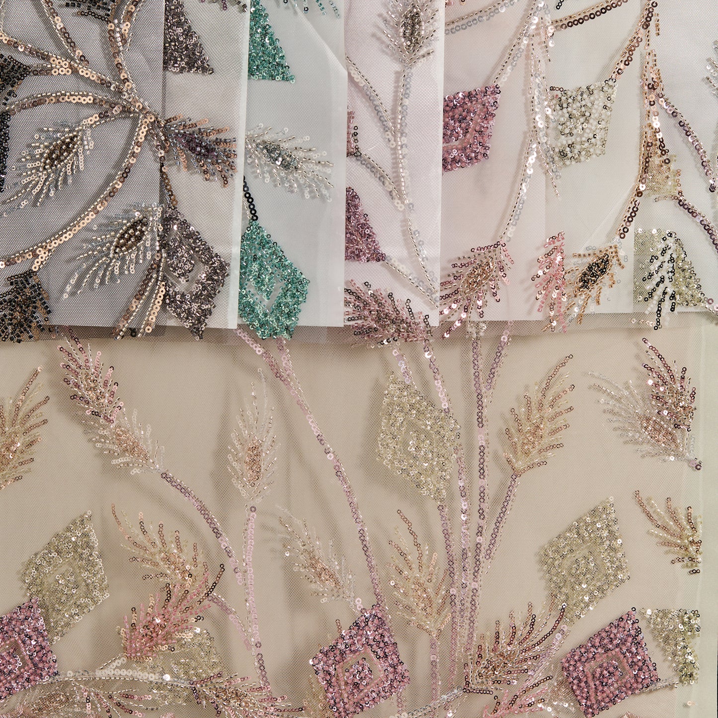 FT25-241T-Gold and pink embroidered fabric