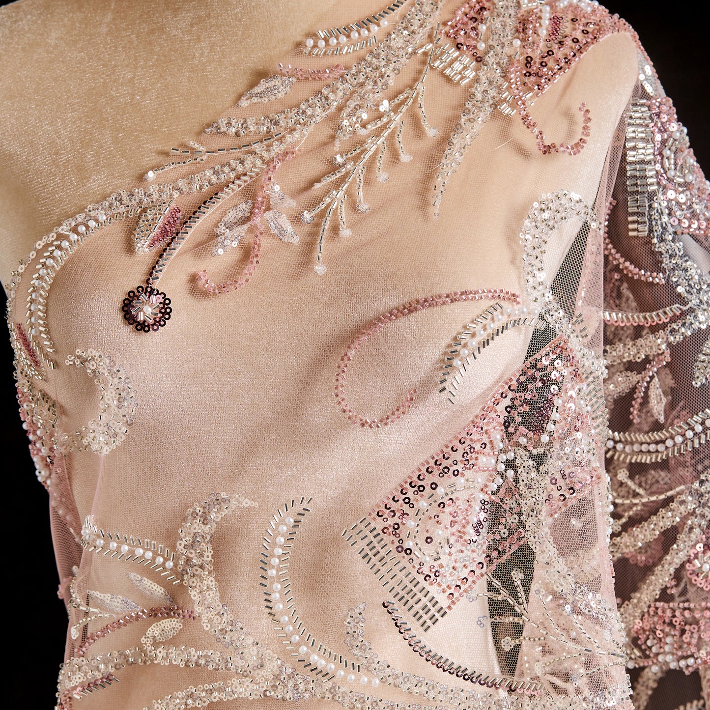 FT25-104-Pink embroidered fabric