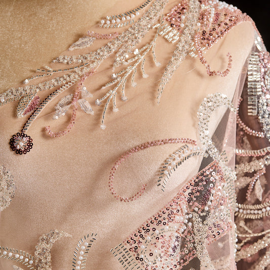 FT25-104-Pink embroidered fabric