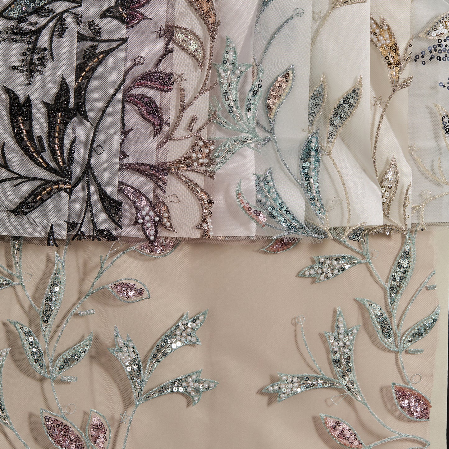 FT25-268B-Pink and green embroidered fabric