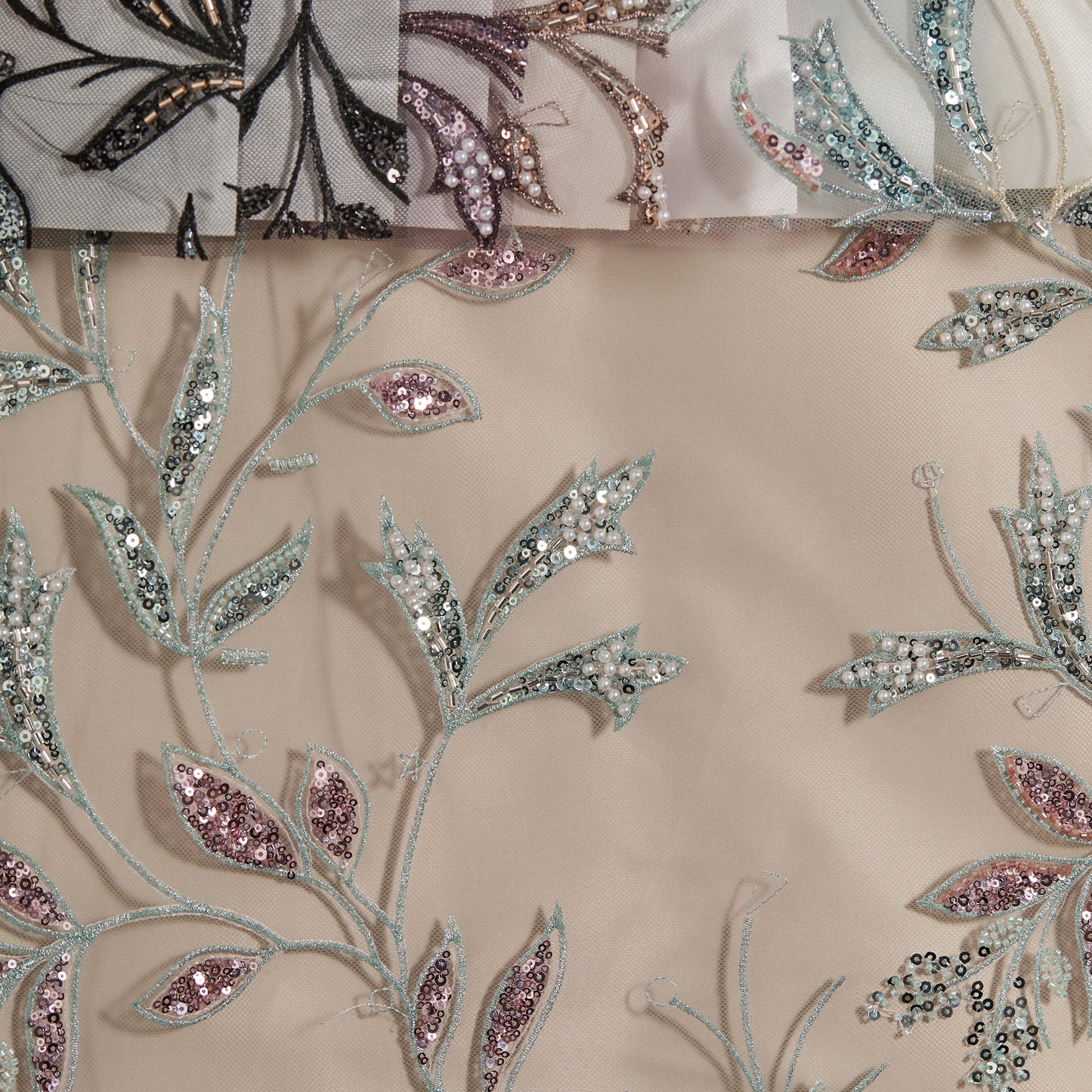 FT25-268B-Pink and green embroidered fabric