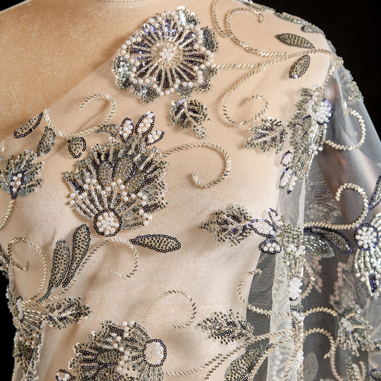 FT25-097-Silver embroidered fabric