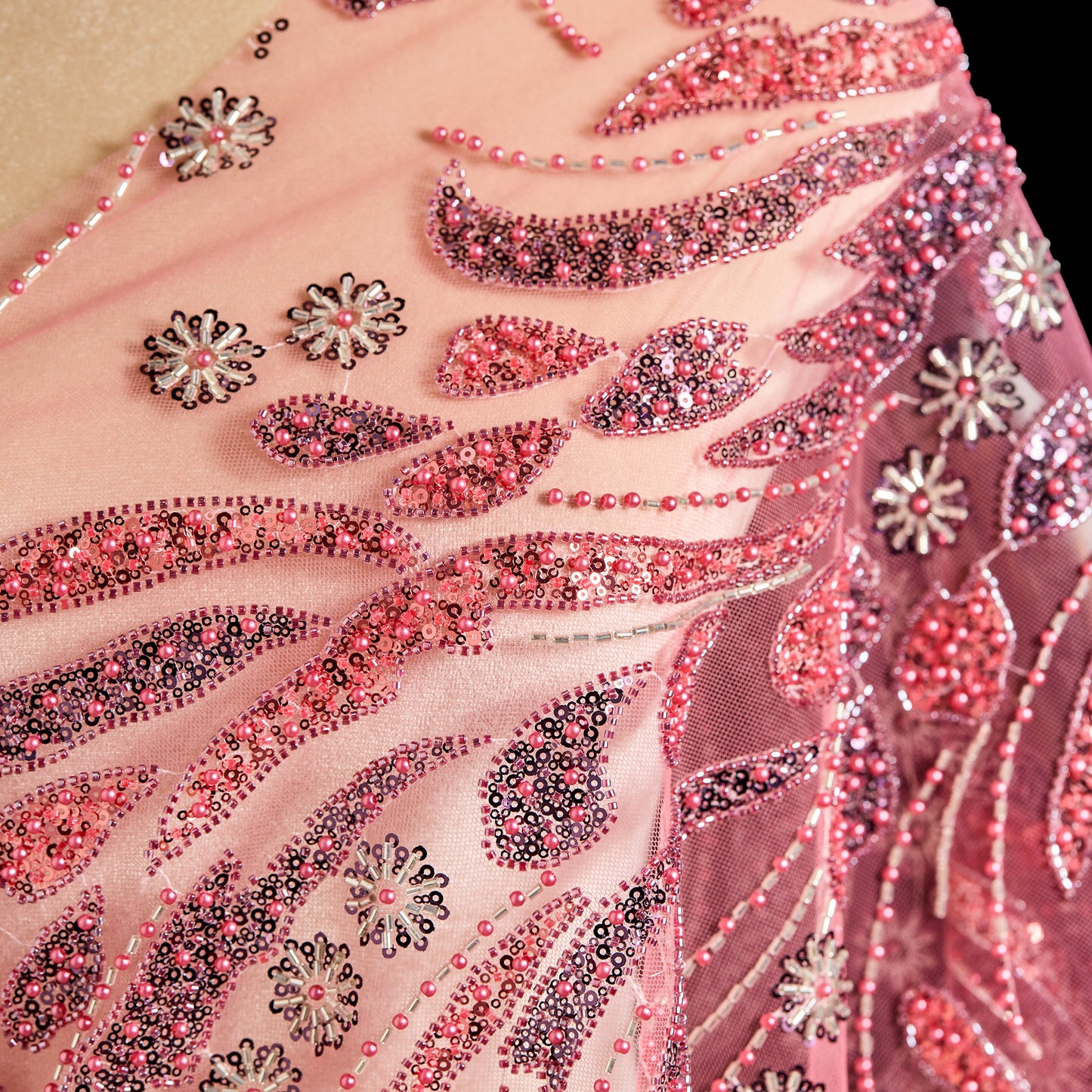 FT25-107-Red ornate embroidered fabric