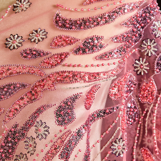 FT25-107-Red ornate embroidered fabric
