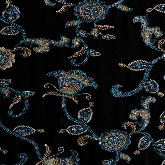 FT25-297-Dark blue embroidered fabric